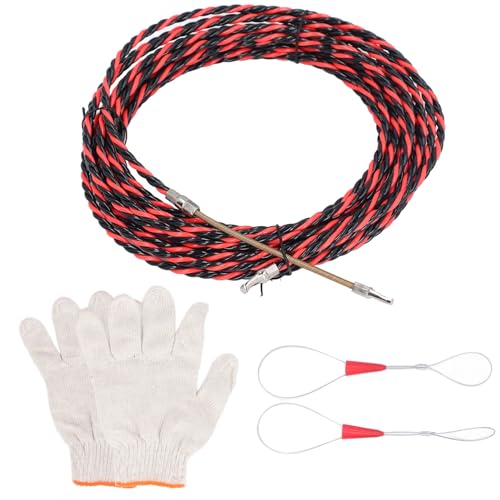 Fischbanddrahtabzieher durch Wanddrahtgewinde, Elektrodrahtgewinde flacher Kopf Elektriker Gewinde Handbuch Kabelführung Abzieher mit Handschuhen Kabelbindungen 5 m / 16.4ft (15M) von TANIQIACA