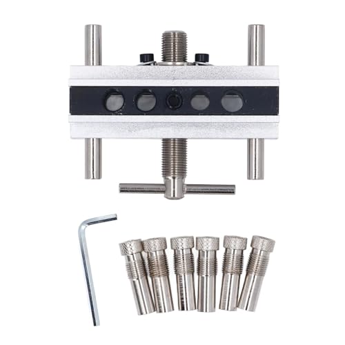 Metric Self Centering Doweling Jig Kit - Variable Width Drilling Guide with 6 Bushings for Straight Holes - Essential for Woodworking Projects (Silver) von TANIQIACA