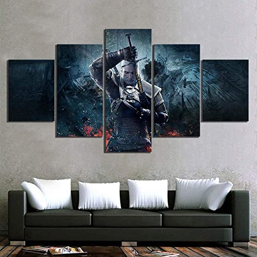 TANOHA 5 Stück The Witcher 3 Wilde Jagd Spiel Poster Kunstwerk Gemälde Leinwand Kunst Für Wohnzimmer Wand Decor-Mit Rahmen,L von TANOHA