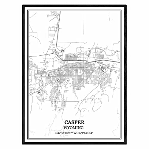 TANOKCRS Kasper Wyoming Vereinigte Staaten Karte Wandkunst Leinwand drucken Poster Artwork ungerahmt moderne Schwarz-Weiß-Karte Souvenir Geschenk Home Decor 28x36 cm von TANOKCRS