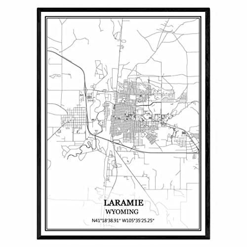 TANOKCRS Laramie Wyoming Vereinigte Staaten Karte Wandkunst Leinwand drucken Poster Artwork ungerahmt moderne Schwarz-Weiß-Karte Souvenir Geschenk Home Decor 28x36 cm von TANOKCRS