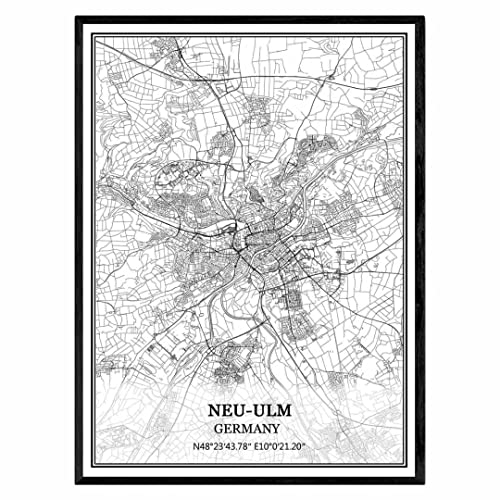 TANOKCRS Neu-Ulm Deutschland Karte Wandkunst Leinwand drucken Poster Artwork ungerahmt moderne Schwarz-Weiß-Karte Souvenir Geschenk Home Decor 28x36 cm TANOKCRS Neu-Ulm Deutschland Karte Wandkunst Leinwand drucken Poster Artwork ungerahmt moderne Schwarz-Weiß-Karte Souvenir Geschenk Home Decor 28x36 cm von TANOKCRS