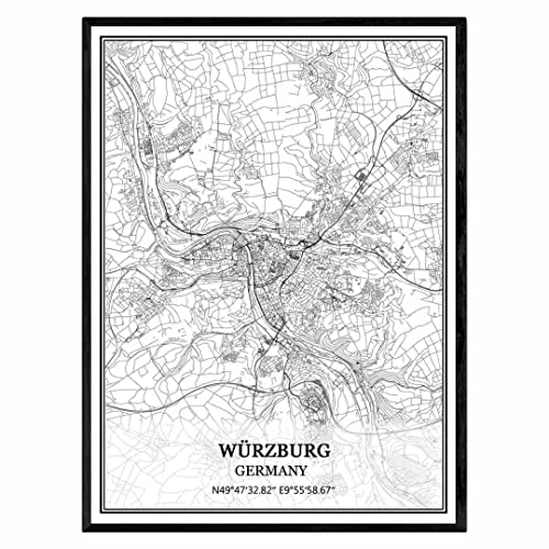 TANOKCRS Würzburg Deutschland Karte Wandkunst Leinwand drucken Poster Artwork ungerahmt moderne Schwarz-Weiß-Karte Souvenir Geschenk Home Decor 23x28cm TANOKCRS Würzburg Deutschland Karte Wandkunst Leinwand drucken Poster Artwork ungerahmt moderne Schwarz-Weiß-Karte Souvenir Geschenk Home Decor 23x28cm von TANOKCRS