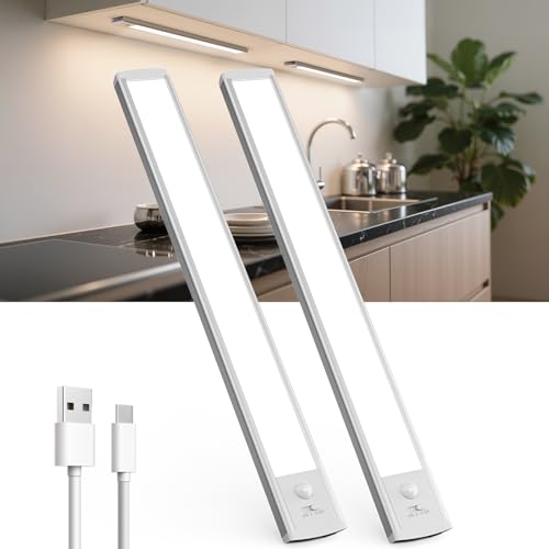 TANSOOL+ Schrankbeleuchtung LED Lampe mit Bewegungsmelder - 2200mAh USB-C Aufladbar Unterbauleuchte Küche Licht - Dimmbar kabellos Nachtlicht für Küche, Treppe, Schrank - 40cm, 2 Stück von TANSOOL+