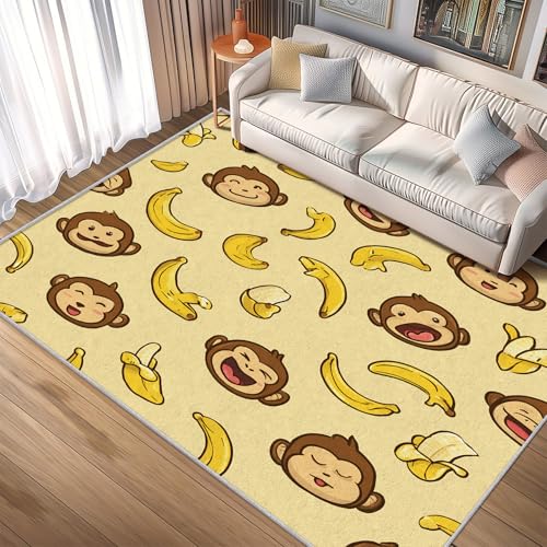 TANTANICAL AFFE Teppich Eingangsbereich Innen, Fußmatte Klein 60x90, Niedlich Cartoon Gelb Motiv Design Teppich Eingang Schlafzimmer, Waschbar, rutschfest, Kurzflor, Weich (Q16) von TANTANICAL