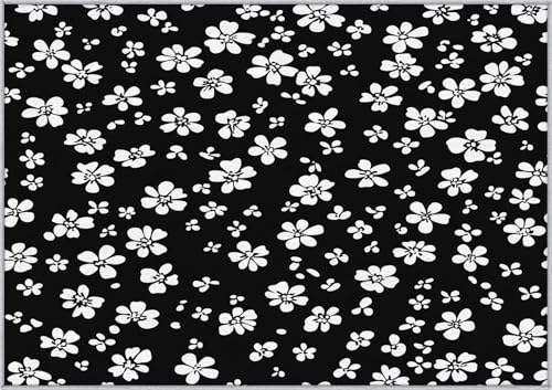 TANTANICAL Blumen Teppich Eingangsbereich Innen, Fußmatte Klein 60x90, Schwarz Weiße Blume Motiv Design Teppich Eingang Schlafzimmer, Waschbar, rutschfest, Kurzflor, Weich (F657) von TANTANICAL