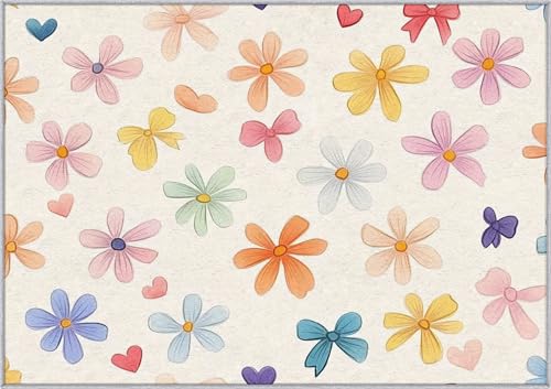 TANTANICAL Blumen Teppich Wohnzimmer, 120x180, Vintage Blume Motiv Design Schlafzimmer Zimmer Deko Teppich, Waschbar, rutschfest, Kurzflor, Weich (K07) von TANTANICAL
