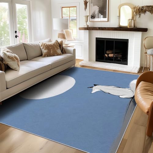 TANTANICAL Fuchs Teppich Wohnzimmer, 120x160, Einfach Blau Motiv Design Schlafzimmer Zimmer Deko Teppich, Waschbar, rutschfest, Kurzflor, Weich (B90) von TANTANICAL