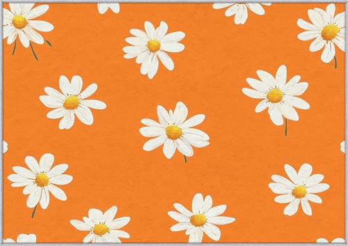 TANTANICAL Gänseblümchen Teppich Eingangsbereich Innen, Fußmatte Klein 60x90, Rustikal Blumen Orange Motiv Design Teppich Eingang Schlafzimmer, Waschbar, rutschfest, Kurzflor, Weich (G215) von TANTANICAL