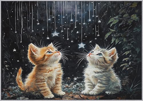 TANTANICAL Kätzchen Teppich Wohnzimmer, 120x200, Süß Katze Stern Motiv Design Schlafzimmer Zimmer Deko Teppich, Waschbar, rutschfest, Kurzflor, Weich (M306) von TANTANICAL