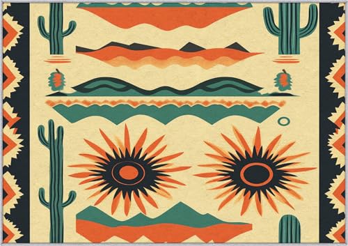 TANTANICAL Kaktus Teppich Wohnzimmer, 160x220, Boho Wüste Mid Century Motiv Design Schlafzimmer Zimmer Deko Teppich, Waschbar, rutschfest, Kurzflor, Weich (JF266) von TANTANICAL