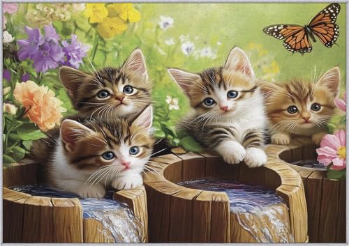 TANTANICAL Katze Teppich Eingangsbereich Innen, Fußmatte Klein 60x90, Niedlich Kätzchen Blumen Motiv Design Teppich Eingang Schlafzimmer, Waschbar, rutschfest, Kurzflor, Weich (JV129) von TANTANICAL