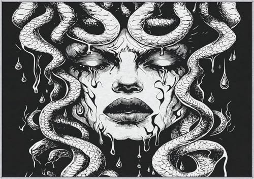 TANTANICAL Medusa Teppich Eingangsbereich Innen, Fußmatte Klein 60x90, Gothic Mythologie Motiv Design Teppich Eingang Schlafzimmer, Waschbar, rutschfest, Kurzflor, Weich (JF342) von TANTANICAL