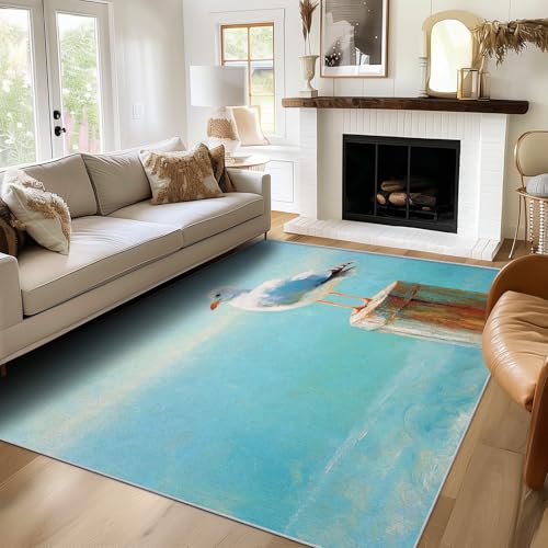 TANTANICAL Möwe Teppich Eingangsbereich Innen, Fußmatte Klein 60x90, Einfach Motiv Design Teppich Eingang Schlafzimmer, Waschbar, rutschfest, Kurzflor, Weich (B129) von TANTANICAL