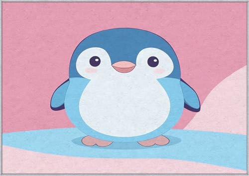 TANTANICAL Pinguin Teppich Eingangsbereich Innen, Fußmatte Klein 60x90, Cartoon Tier Motiv Design Teppich Eingang Schlafzimmer, Waschbar, rutschfest, Kurzflor, Weich (V115) von TANTANICAL