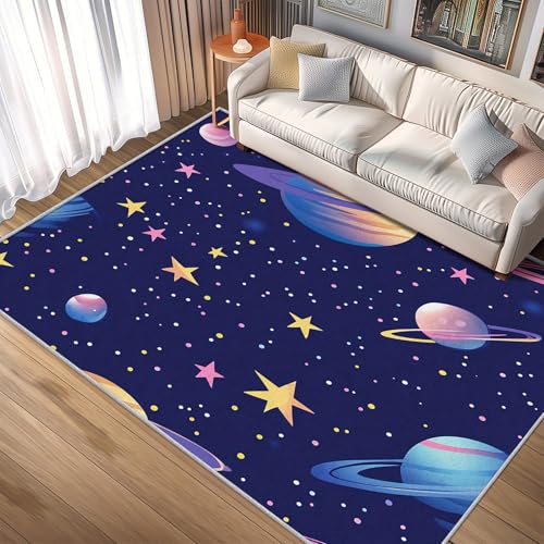 TANTANICAL Planet Teppich Eingangsbereich Innen, Fußmatte Klein 60x90, Universum Motiv Design Teppich Eingang Schlafzimmer, Waschbar, rutschfest, Kurzflor, Weich (Q144) von TANTANICAL