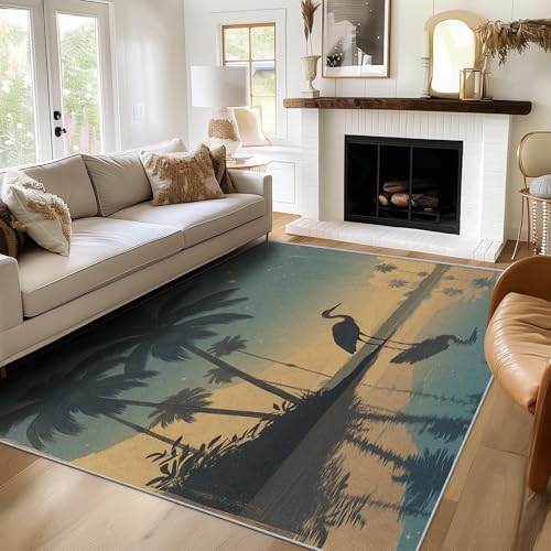TANTANICAL Reiher Teppich Eingangsbereich Innen, Fußmatte Klein 60x90, Tropisch Strand Motiv Design Teppich Eingang Schlafzimmer, Waschbar, rutschfest, Kurzflor, Weich (B158) von TANTANICAL
