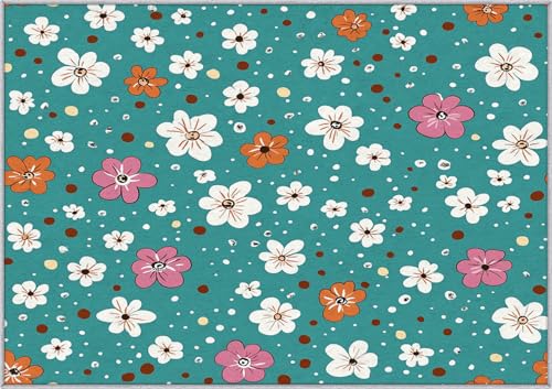 TANTANICAL Rustikal Blumen Teppich Wohnzimmer, 200x200, Bunt Motiv Design Schlafzimmer Zimmer Deko Teppich, Waschbar, rutschfest, Kurzflor, Weich (G240) von TANTANICAL