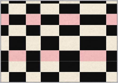 TANTANICAL Schachbrett Teppich Eingangsbereich Innen, Fußmatte Klein 60x90, Karomuster Rosa Schwarz Motiv Design Teppich Eingang Schlafzimmer, Waschbar, rutschfest, Kurzflor, Weich (JV144) von TANTANICAL