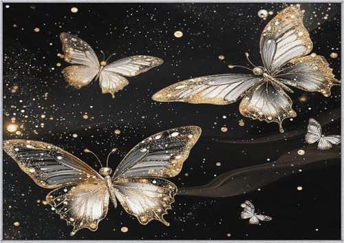 TANTANICAL Schmetterling Teppich Wohnzimmer, 120x180, Schwarz Gold Motiv Design Schlafzimmer Zimmer Deko Teppich, Waschbar, rutschfest, Kurzflor, Weich (K120) von TANTANICAL