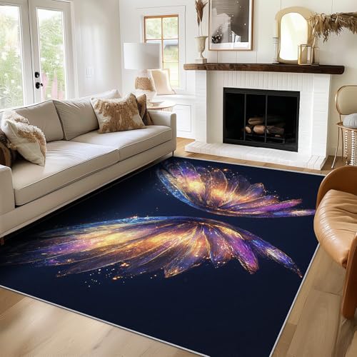 TANTANICAL Schmetterlingsflügel Teppich Eingangsbereich Innen, Fußmatte Klein 60x90, Bunt Motiv Design Teppich Eingang Schlafzimmer, Waschbar, rutschfest, Kurzflor, Weich (B342) von TANTANICAL