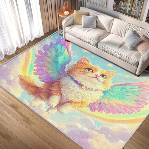 TANTANICAL Süße Katze Teppich Eingangsbereich Innen, Fußmatte Klein 60x90, Fantasy Motiv Design Teppich Eingang Schlafzimmer, Waschbar, rutschfest, Kurzflor, Weich (B58) von TANTANICAL