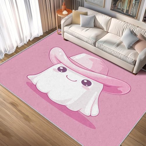 TANTANICAL Süßer Geist Teppich Eingangsbereich Innen, Fußmatte Klein 60x90, Cartoon Rosa Motiv Design Teppich Eingang Schlafzimmer, Waschbar, rutschfest, Kurzflor, Weich (B44) von TANTANICAL