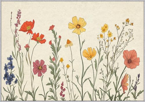 TANTANICAL Wildblume Teppich Eingangsbereich Innen, Fußmatte Klein 60x90, Pflanze Blumen Motiv Design Teppich Eingang Schlafzimmer, Waschbar, rutschfest, Kurzflor, Weich (UF101) von TANTANICAL
