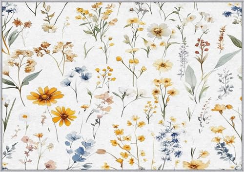 TANTANICAL Wildblumen Teppich Wohnzimmer, 160x200, Blumen Motiv Design Schlafzimmer Zimmer Deko Teppich, Waschbar, rutschfest, Kurzflor, Weich (K38) von TANTANICAL