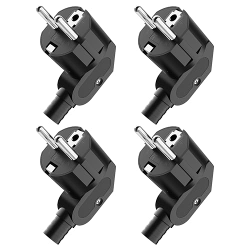 4 Stücke Schuko Stecker, IP20 Schuko Stecker für den Innenbereich, Europa-Stecker Kunststoff 250V (16A) für 8-10mm Kabel, IP20 für den Innenbereich - Schwarz von TANXIS