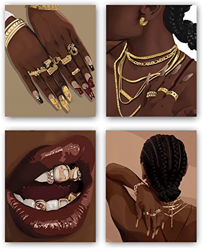 TANXM Black Woman Kunstdruck, Boho-Wandkunst, schwarzes Mädchen, abstrakte afroamerikanische Frau, Wandkunst, Dekor für Zuhause, Schlafzimmer, 4 Stück (20,3 x 25,4 cm, ohne Rahmen von TANXM