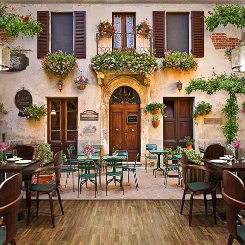 Benutzerdefinierte 3D-Fototapete Im Europäischen Stil, Retro-Straßencafé, Restaurant, Hintergrund, Dekoration, Wandgemälde 400Cm(W)×280Cm(H) von TANYANG