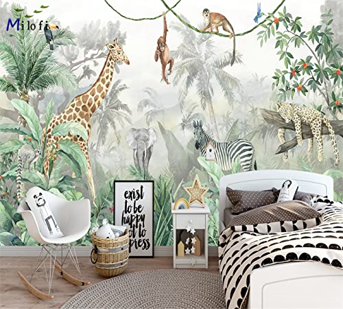 Benutzerdefinierte Tapete Wandbild Aquarell Dschungel Hirsch Affe Elefant Zebra Tier Für Kinder Kinderzimmer Wohnkultur 400Cm(W)×280Cm(H) von TANYANG