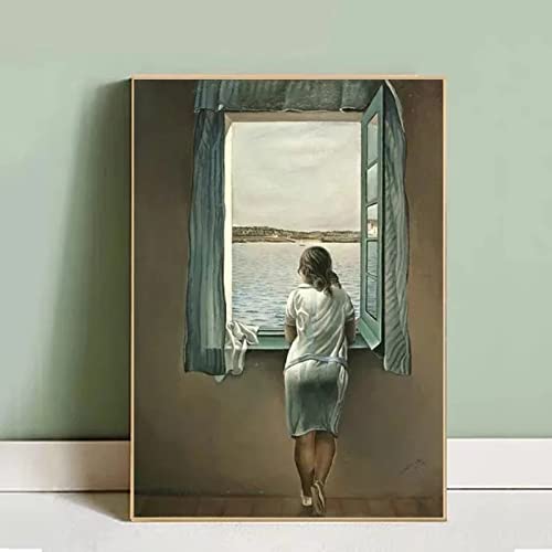 Frau Am Fenster Salvador Dali Leinwand Gemälde Poster Und Drucke Mädchen Wandkunst Bilder Für Wohnzimmer Wohnkultur 40X60Cm Kein Rahmen von TANYANG