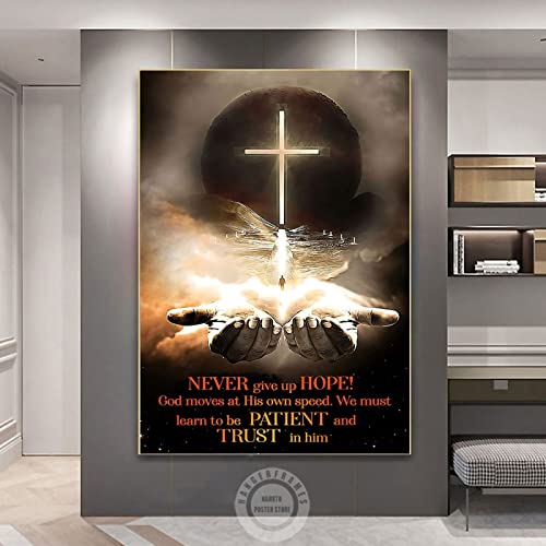 Gib Niemals Die Hoffnung Auf Religiöse Kunst Leinwand Malerei Gott Jesus Christentum Drucke Kreuz Des Lichts Poster Wandkunst Zimmer Wohnkultur 21X30Cm Kein Rahmen von TANYANG