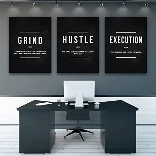 Grind Hustle Execution Wandkunst Auf Leinwand, Bürodekoration, Motivierend, Moderne Kunst, Unternehmermotivation, Malerei, Bilder 40Cmx60Cmx3Panels von TANYANG