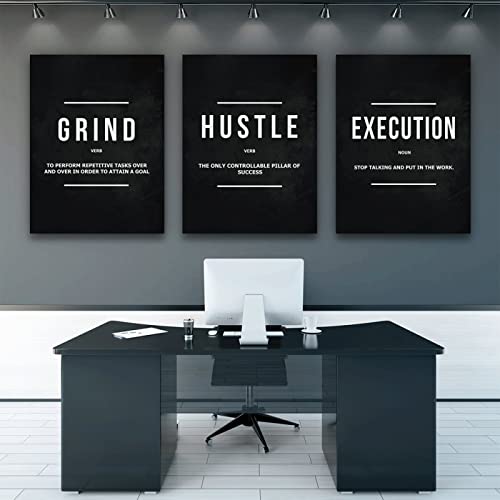 Grind Hustle Execution Wandkunst Auf Leinwand, Bürodekoration, Motivierend, Moderne Kunst, Unternehmermotivation, Malerei, Bilder 50Cmx70Cmx3Panels von TANYANG