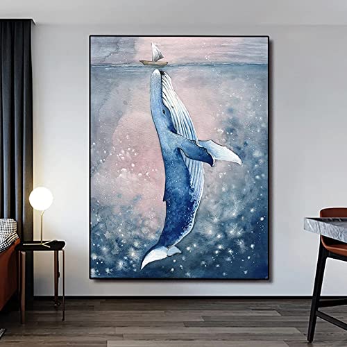 Großer Wal Mit Kleinem Schiff Leinwand Gemälde Poster Und Drucke Wandkunst Bild Für Wohnzimmer Wanddekoration 50X70Cm Kein Rahmen Großer Wal Mit Kleinem Schiff Leinwand Gemälde Poster Und Drucke Wandkunst Bild Für Wohnzimmer Wanddekoration 50X70Cm Kein Rahmen von TANYANG