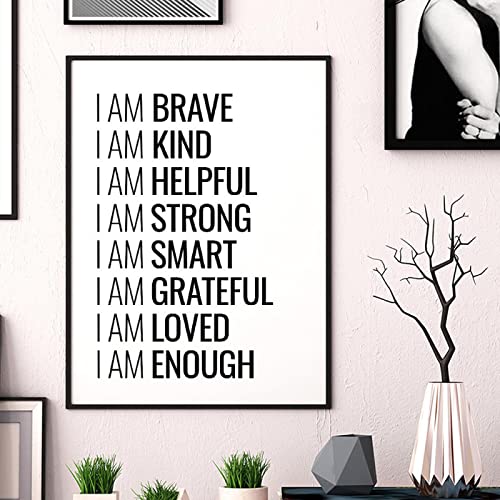 I Am Brave Motivational Quote Poster Schwarz Weiß I Am Enough Affirmations Canvas Wall Art Print Painting Minimalist Room Decor 40X50Cm Kein Rahmen von TANYANG