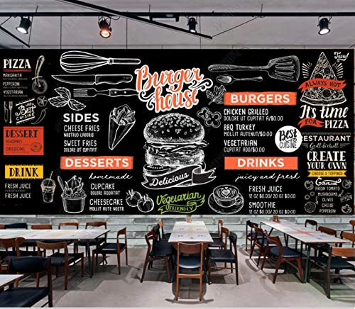 Kundenspezifisches Wandbild Hamburger Fototapete Große Lebensmittelrestaurant-Hintergrundwand - Handgemalte Westliche Hintergrundwand Für Fast-Food-Restaurants 150Cm(W)×105Cm(H) von TANYANG