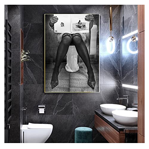 Lesen Sie Die Zeitung Auf Der Toilette Poster Schwarz Weiß Frauen Fotografie Leinwand Malerei Wandkunst Bilder Für Wohnzimmer 40X60Cm Kein Rahmen Lesen Sie Die Zeitung Auf Der Toilette Poster Schwarz Weiß Frauen Fotografie Leinwand Malerei Wandkunst Bilder Für Wohnzimmer 40X60Cm Kein Rahmen von TANYANG