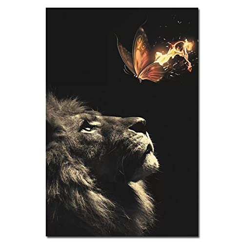 Moderne Löwe Schmetterling Kunst Leinwand Malerei Poster Und Druck Tier Wandkunst Bild Für Wohnzimmer Home Decoration 50X70Cm Kein Rahmen von TANYANG