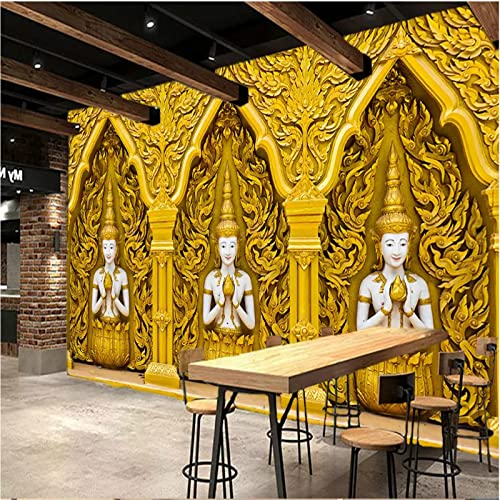 TANYANG 3D Geprägt Golden Buddha Statue Religiöse Wandmalerei Tapete Thai Küche Restaurant Industrial Decor Hintergrund Tapete 3D 150Cm(W)×105Cm(H) von TANYANG