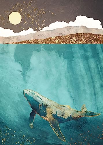 TANYANG Abstrakt Ozean Tiere Poster Metallische Meereslebewesen Wal Qualle Oktopus Stachelrochen Leinwand Malerei Wandkunst Bild Home Decor A6 60X90Cm Kein Rahmen von TANYANG