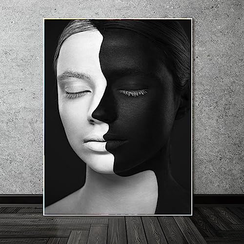 TANYANG Abstraktes Gesicht Weiß Schwarz Wandkunst Poster Gesicht Öl Leinwand Malerei Farbe Hd Leinwanddrucke Leinwandbilder Bild Wohnzimmer 30X40Cm Kein Rahmen von TANYANG