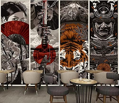 TANYANG Benutzerdefinierte 3D-Handgemalte Japanische Samurai-Geisha-Hintergrund-Wanddekorations-Tapeten-Wandbilder 250Cm(W)×175Cm(H) von TANYANG
