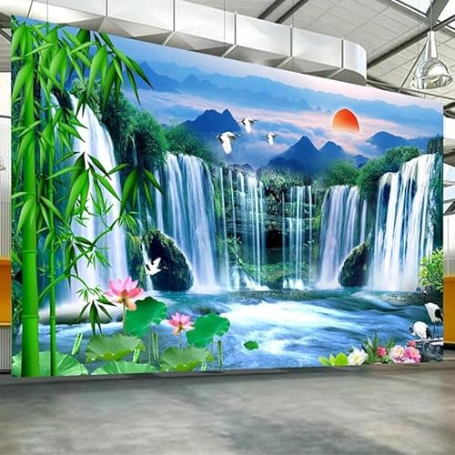 TANYANG Benutzerdefinierte 3D-Tapete Wasserfall Bambus Lotus Natur Landschaft Wandbild Wohnzimmer Arbeitszimmer Schlafzimmer Hintergrund Foto Wandmalerei 250Cm(W)×175Cm(H) von TANYANG