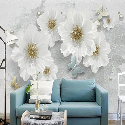 TANYANG Benutzerdefinierte 3D Wandbild Tapete Weiße Blume Retro Luxus Tapeten Für Wohnzimmer Wände Tv Hintergrund Haus Dekoration Fresko 250Cm(W)×175Cm(H) von TANYANG