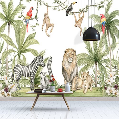 TANYANG Benutzerdefinierte Tapete Großes Aquarell Tropische Pflanze Palme Safari Afrikanische Amimal 3D Cartoon Kinderzimmer Dschungel Wandbild Für Kinder Kinderzimmer 300Cm(W)×210Cm(H) von TANYANG
