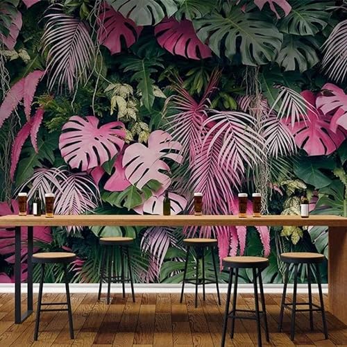 TANYANG Benutzerdefinierte Wandbild 3D Tapete Moderne Rosa Grün Tropische Regenwald Pflanze Blätter Wohnzimmer Hintergrund Wandpapier 250Cm(W)×175Cm(H) von TANYANG